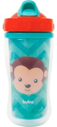 Copo Buba Parede Dupla Canudo Silicone Animal Fun Macaco