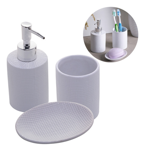 Conjunto 3 Peças Banheiro Lavabo Cerâmica Lille Branco Lyor