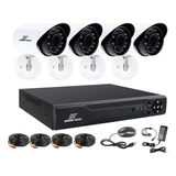 Kit De Seguridad Cctv Dvr 4ch Full Hd 1080p + 4 Camaras P2p Color Negro