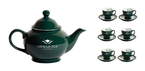 Tetera Ahmad Tea  + Juego De 6 Tazas Y 6 Platillos 