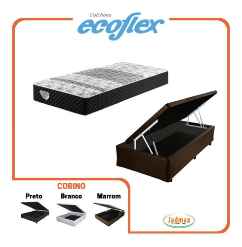  Cama Box Baú Solteiro + Colchão Medida Especial 78x188 Cor Corino Marrom