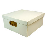 Caja Organizadora Cuadrada Plástica Símil Lino 35x35x16 Color Beige