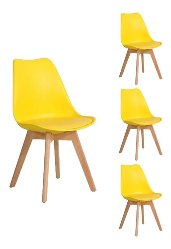 Silla De Comedor Tienda El Garage Tienda El Garage Eames Acolchada, Estructura Color Amarillo, 4 Unidades