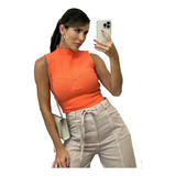 Blusa Cropped Regata Blusinha Outono Gola Alta Sem Manga