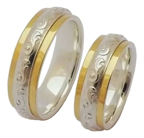 Par Alianças Bodas De Prata 8mm Com Filetes De Ouro 18k.