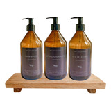 Set 3 Dispenser Vidrio Shampoo+acond+gel Ducha Negro+tablita