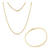 Conjunto Feminino Ouro 18k Corrente E Pulseira Milano 40cm