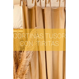 Cortinas  Tusor Rustica Nordica Vintage Con Tiras 1.70 Mts 