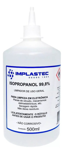 Álcool Isopropilico Puro 99,8% 500 Ml Limpador Implastec