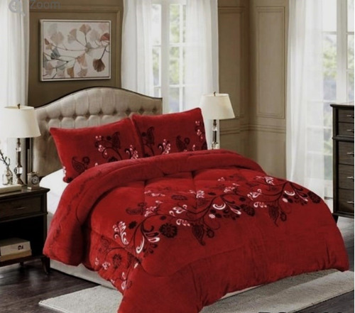 Cobertor Invierno Plush Con Chiporro 2 P Rojo Con Flores
