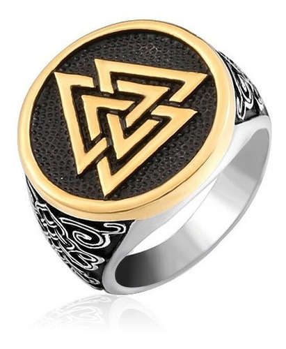 Anillo Acero Color Plata Vikingo Valknut Nórdico Para Hombre