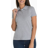 Camisa Polo Com Gola Básica Cinza Claro Feminina Piquet