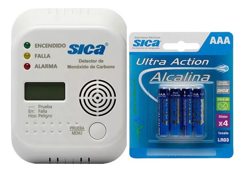 Kit Detector Monoxido De Carbono C/alarma + 4 Pilas A A Sica
