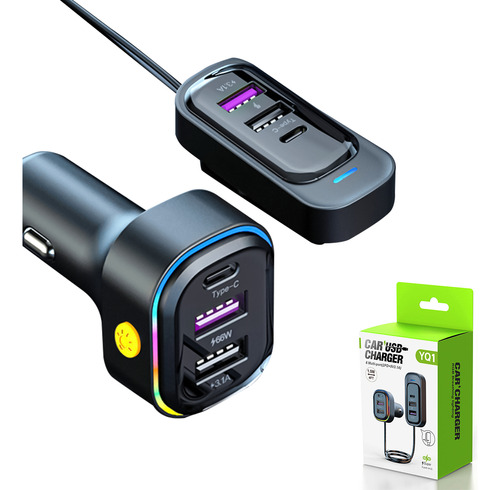 6 In 1 Cargador Para Auto 66w Type-c & Usb Carga Rapida 3.0