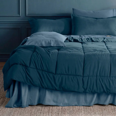 Set 7 Pzas. Edredón King Size + Fundas De Almohada + Juego De Sabanas Real Textil Azul marino - Azul índigo | Meses sin interés