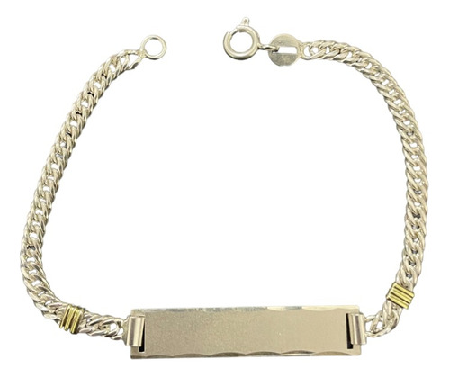 Pulsera Identidad Maciza 45mm Plata 925 Y Oro + Grabado