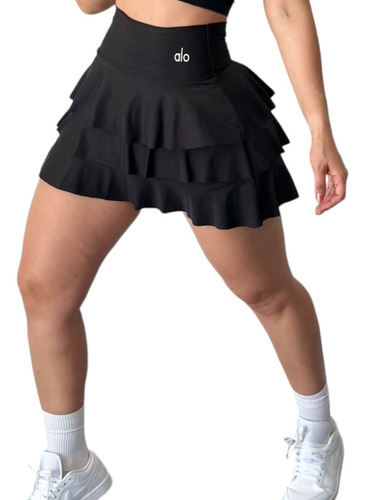 Falda Short Deportiva Alo Yogaa Bordado Olanes Dama Negro