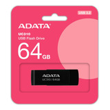 Memoria Usb Adata Uc310 64gb Negra 3.2 Lectura 100 Mb/s