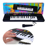 Piano Teclado Musical Infantil Iniciante Microfone Karaoke Cor Preto