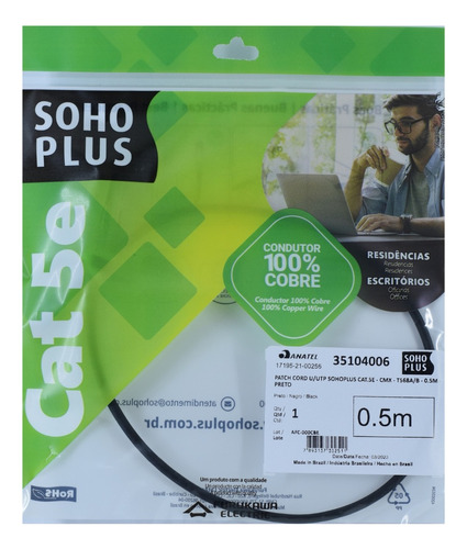 Patch Cord U/utp Furukawa Sohoplus Cat5e Cmx 0.5m Preto