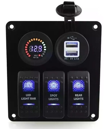 Botonera 3 Switch Rocker Voltimetro Usb Rzr Jeep Todo Terren