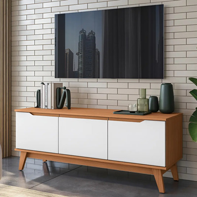Centro de Entretenimiento Estante Mueble Mesa TV Kappesberg 136cm Hasta 55 Pulgadas con 3 Puertas Color Canela y Blanco | Meses sin interés