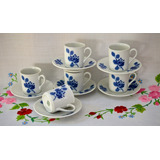 Juego 6 Tazas Para Cafe Porcelana Verbano Petit Point Azul