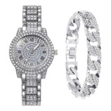 Pulsera Y Reloj De Diamantes Completos Para Mujer Regalo