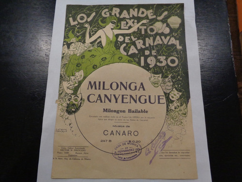Partitura Milonga Canyengue Canaro Año 1930    1 