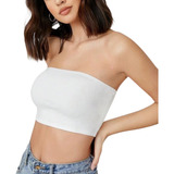 Crop Top Tubo Mujer Blanco Básico Sexy Licra Sin Tirantes