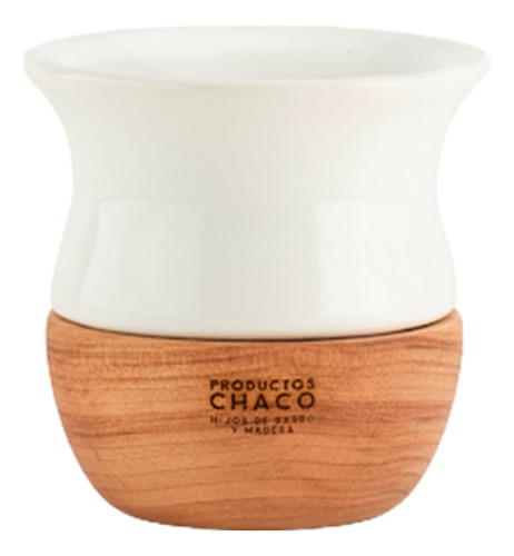 Mate Chaco Grande Ceramica Esmaltada Y Madera Lenga Torneada