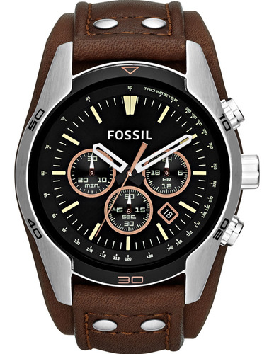 Relógio Fossil Masculino Coachman Ch2891/2pn Bracelete Couro Cor Da Correia Marrom Cor Do Bisel Prateado Cor Do Fundo Preto