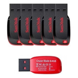 Kit 5 Pendrive Usb 64gb Flash Drive Memory Stick Blade 2.0