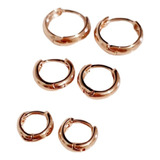 Trio Brinco Argola 10 12 14mm Conj 3 Pares Banhado Ouro Rose