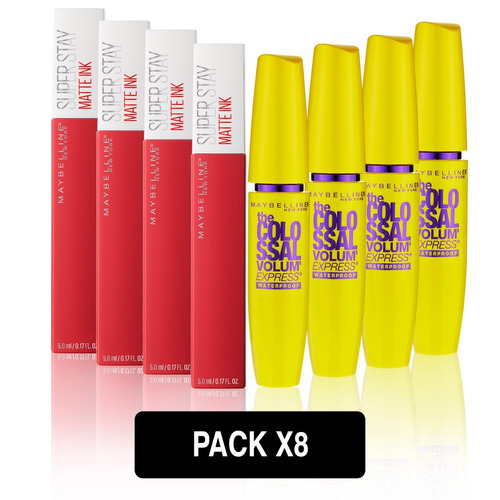 Pack Maybelline Favoritos 4 Labiales Superstay + 4 Mascaras
