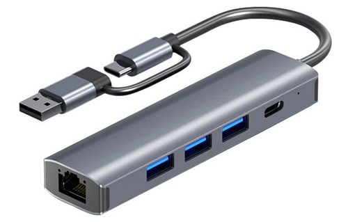 Adaptador Usb C/3.0 Hub 5 Em 1 Para Rj45 Lan 1000 Mbps