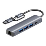 Adaptador Usb C/3.0 Hub 5 Em 1 Para Rj45 Lan 1000 Mbps