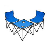 Set Mesa Y 2 Sillas Plegable Portátil Infantil Exterior Color Azul Marino