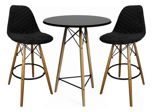 Mesa Bistrô Eames Tampo 60cm Com 2 Banquetas Estofadas