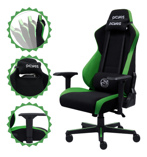 Cadeira Gamer Verde Mad Racer V8 Turbo Pcyes Em Poliéster