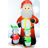 Bello Inflable Navideño Led Santa Con Pinguinos 2.4 Metros 