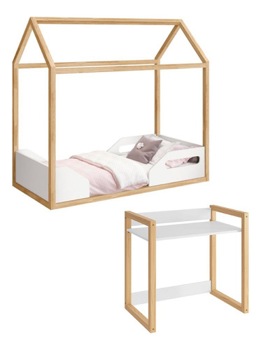 Kit Mini Cama Montessoriana Casinha E Mesa Zoe 4 Altura 