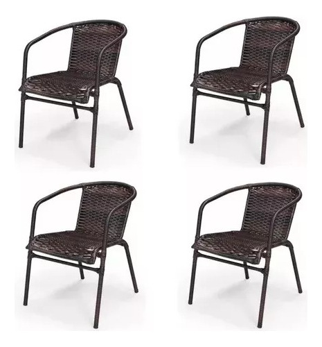 Kit 4 Cadeiras De Fibra Sintética Resistente P/ Sol E Chuva 
