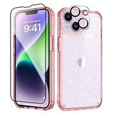 Funda + Accesorios Con Glitter Para iPhone 14 Plus Rosa 