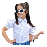 Camisa Blusa Infantil Social Manga Bufante Branco Luxo