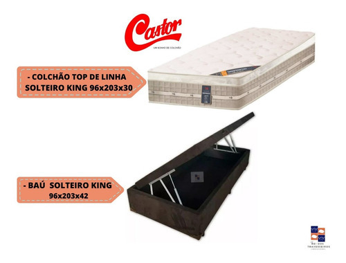 Cama Box Baú Solteiro King + Colchão De Molas Castor 96x203 Cor Suede Marrom