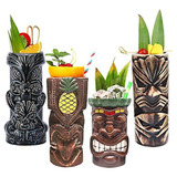 Tiki Mugs Cocktail Set Of 4 - Vasos Grandes Cerámica Hawaiia