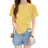 Playera Corta Irregular De Crop Top Liso Varios Colores