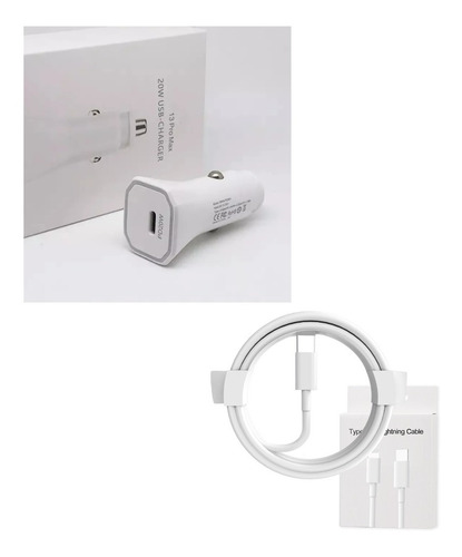 Cargador Auto Para iPhone 20w Usb-c  Ligthing Con Cable