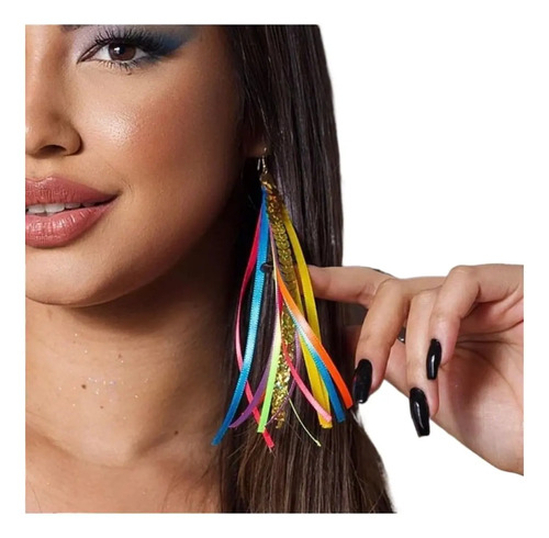 Brinco Carnaval Fit Colorid Longa Paetês Blquinho Festa-15cm